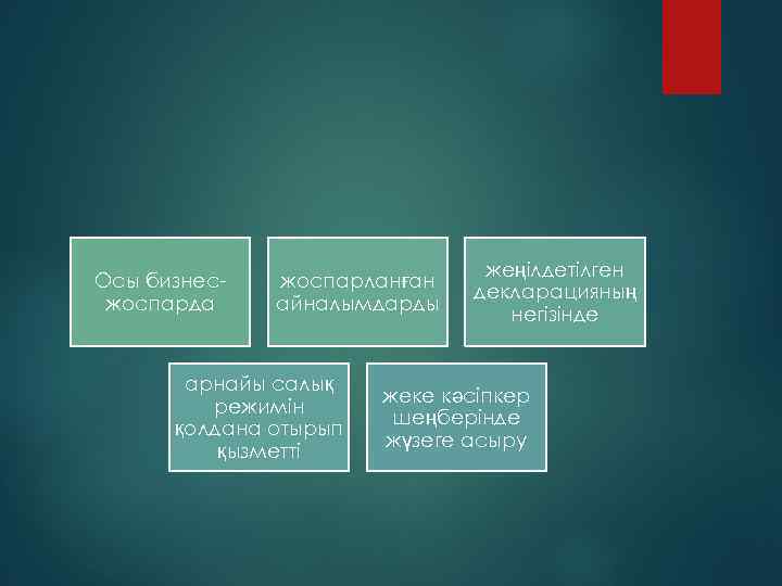 Осы бизнесжоспарда жоспарланған айналымдарды арнайы салық режимін қолдана отырып қызметті жеңілдетілген декларацияның негізінде жеке