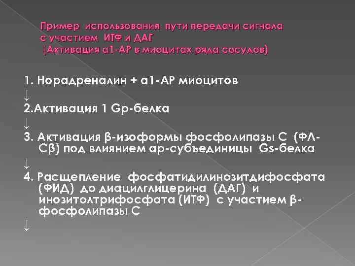 Пример использования пути передачи сигнала с участием ИТФ и ДАГ (Активация α 1 АР