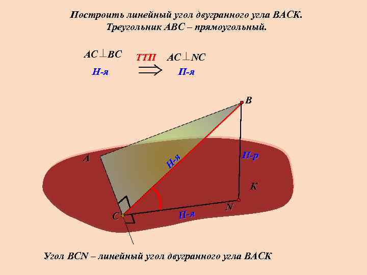 Построить линейный угол двугранного угла авсд