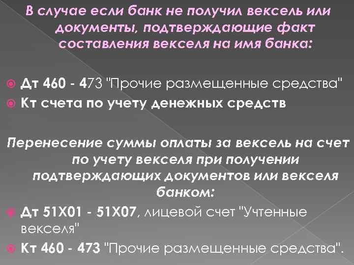 В случае если банк не получил вексель или документы, подтверждающие факт составления векселя на