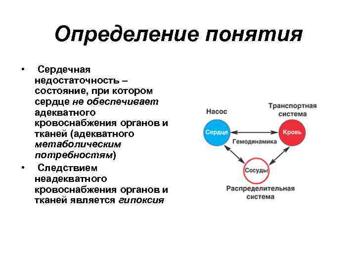 Определение понятия • Сердечная недостаточность – состояние, при котором сердце не обеспечивает адекватного кровоснабжения