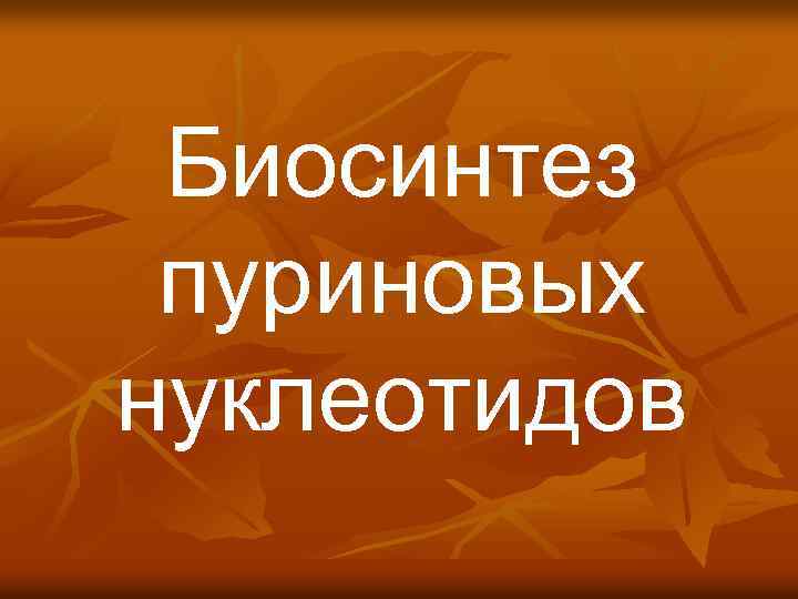 Биосинтез пуриновых нуклеотидов 