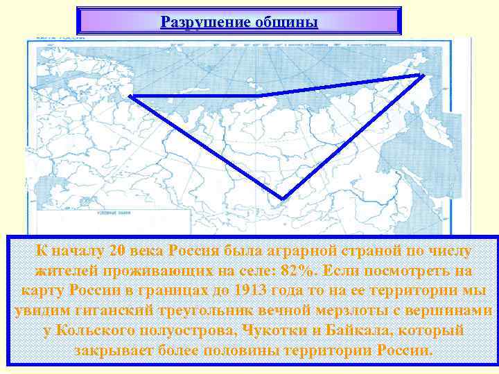 Разрушение общины К началу 20 века Россия была аграрной страной по числу жителей проживающих