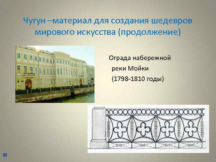 Чугун –материал для создания шедевров мирового искусства (продолжение) Ограда набережной реки Мойки (1798 -1810