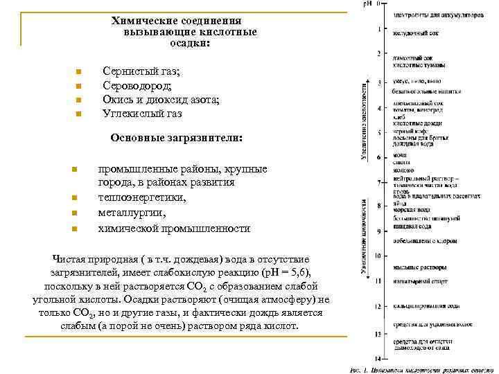 Химические соединения вызывающие кислотные осадки: n n Сернистый газ; Сероводород; Окись и диоксид азота;