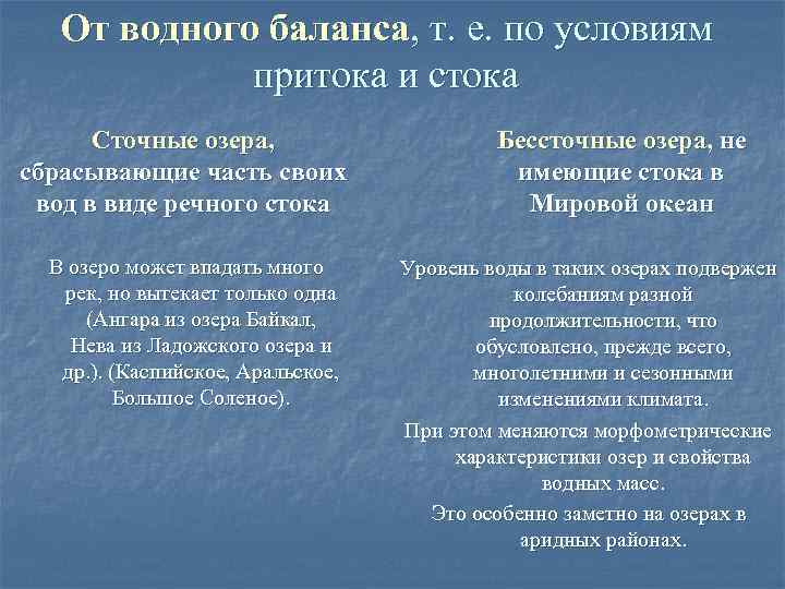 От водного баланса, т. е. по условиям притока и стока Сточные озера, сбрасывающие часть