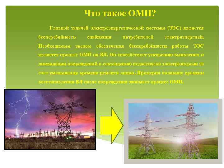 Что такое ОМП? Главной задачей электроэнергетической системы (ЭЭС) является бесперебойность Необходимым снабжения звеном потребителей