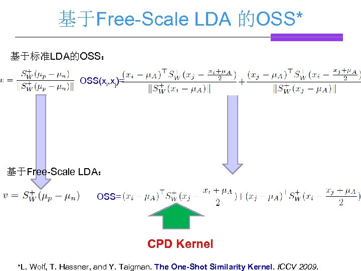 基于Free-Scale LDA 的OSS* 基于标准LDA的OSS： OSS(xi, xj)= 基于Free-Scale LDA： OSS= CPD Kernel *L. Wolf, T.