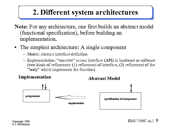 2. Different system architectures Note: For any architecture, one first builds an abstract model