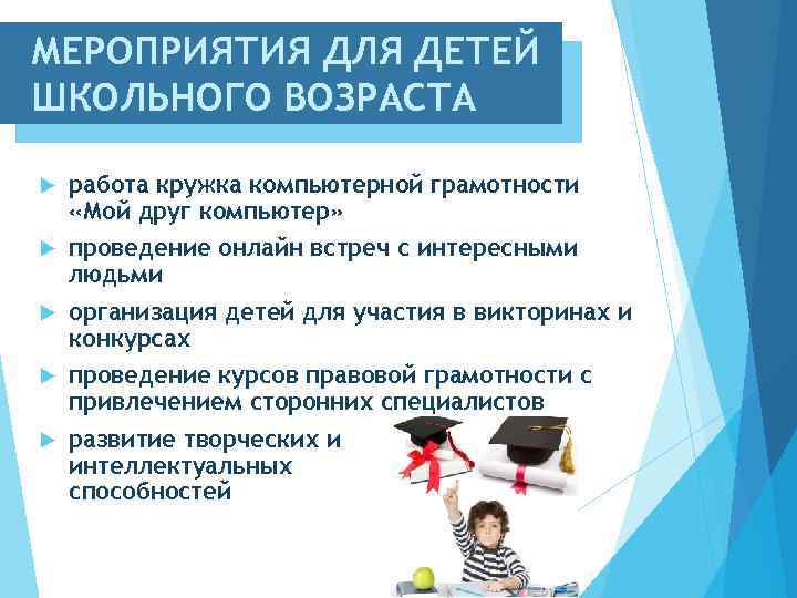 МЕРОПРИЯТИЯ ДЛЯ ДЕТЕЙ ШКОЛЬНОГО ВОЗРАСТА работа кружка компьютерной грамотности «Мой друг компьютер» проведение онлайн