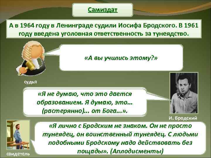 Самиздат А в 1964 году в Ленинграде судили Иосифа Бродского. В 1961 году введена