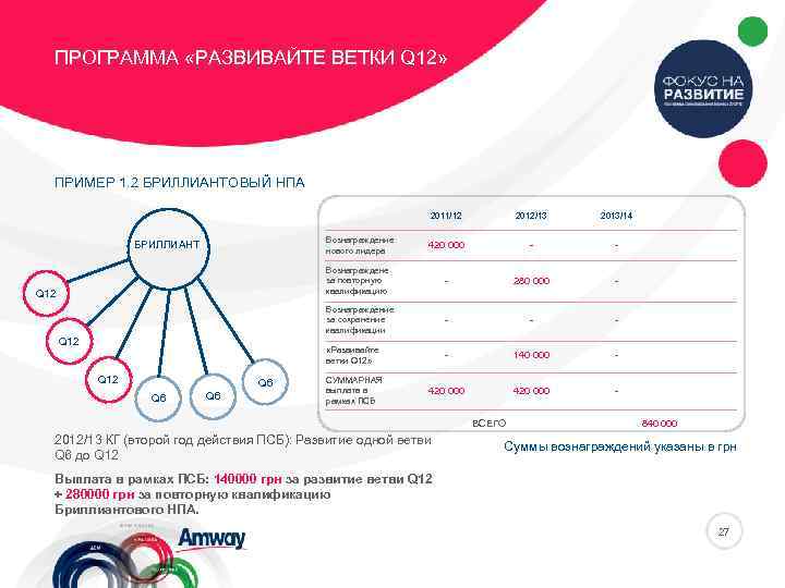 ПРОГРАММА «РАЗВИВАЙТЕ ВЕТКИ Q 12» ПРИМЕР 1. 2 БРИЛЛИАНТОВЫЙ НПА 2011/12 Q 6 Q