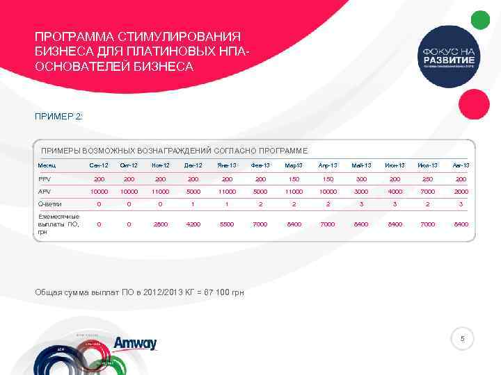 ПРОГРАММА СТИМУЛИРОВАНИЯ БИЗНЕСА ДЛЯ ПЛАТИНОВЫХ НПАОСНОВАТЕЛЕЙ БИЗНЕСА ПРИМЕР 2: ПРИМЕРЫ ВОЗМОЖНЫХ ВОЗНАГРАЖДЕНИЙ СОГЛАСНО ПРОГРАММЕ