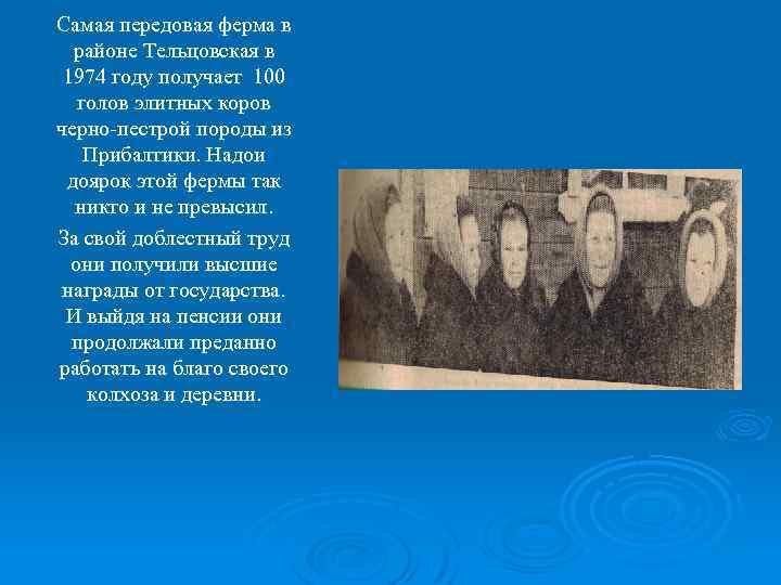 Самая передовая ферма в районе Тельцовская в 1974 году получает 100 голов элитных коров