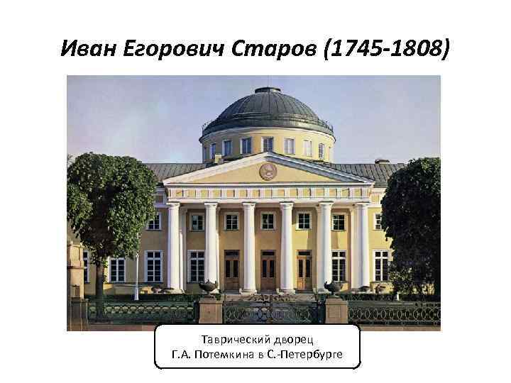 Иван Егорович Старов (1745 -1808) Таврический дворец Г. А. Потемкина в С. -Петербурге 