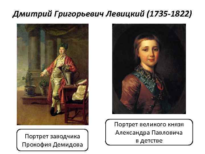 Дмитрий Григорьевич Левицкий (1735 -1822) Портрет заводчика Прокофия Демидова Портрет великого князя Александра Павловича