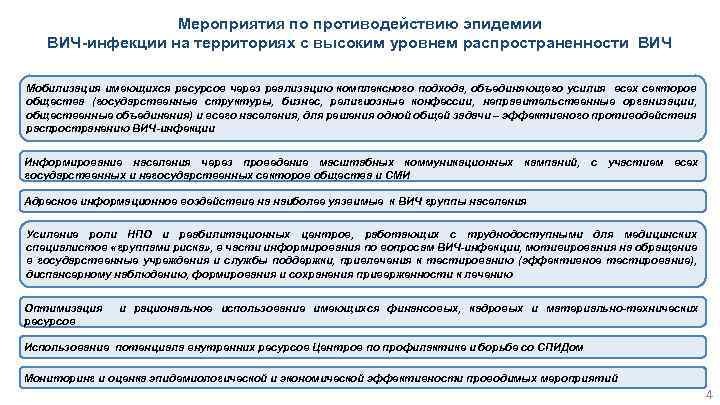 Мероприятия по противодействию эпидемии ВИЧ-инфекции на территориях с высоким уровнем распространенности ВИЧ Мобилизация имеющихся
