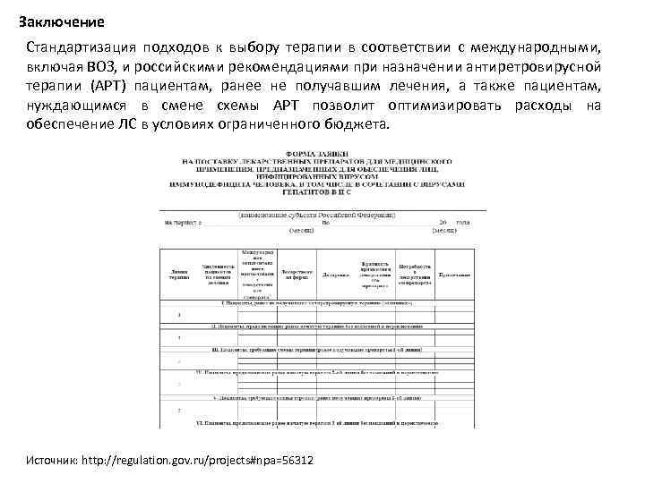 Заключение Стандартизация подходов к выбору терапии в соответствии с международными, включая ВОЗ, и российскими