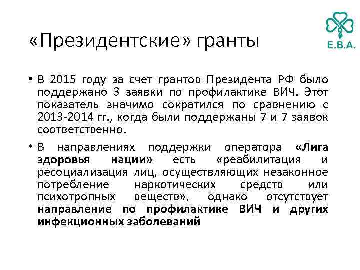  «Президентские» гранты • В 2015 году за счет грантов Президента РФ было поддержано