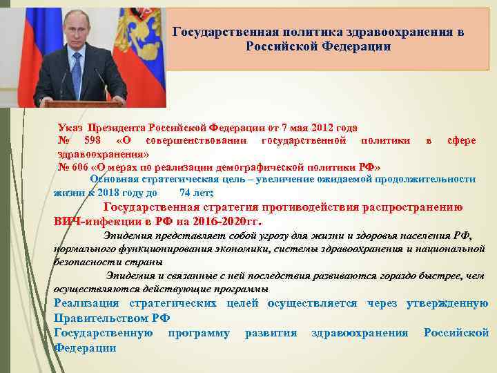 Государственная политика здравоохранения в Российской Федерации Указ Президента Российской Федерации от 7 мая 2012