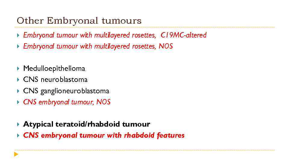 Other Embryonal tumours Embryonal tumour with multilayered rosettes, C 19 MC-a. Itered Embryonal tumour