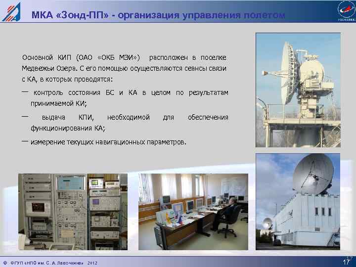 МКА «Зонд-ПП» - организация управления полетом Основной КИП (ОАО «ОКБ МЭИ» ) расположен в