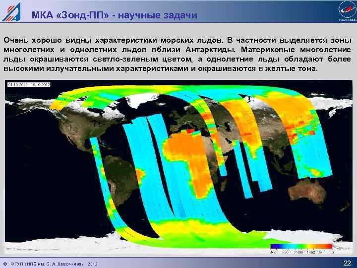 МКА «Зонд-ПП» - научные задачи Очень хорошо видны характеристики морских льдов. В частности выделяется