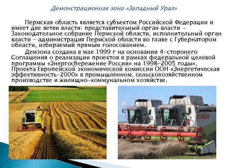  Демонстрационная зона «Западный Урал» Пермская область является субъектом Российской Федерации и имеет две