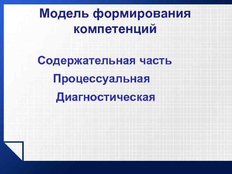 Модель формирования компетенций Содержательная часть Процессуальная Диагностическая 