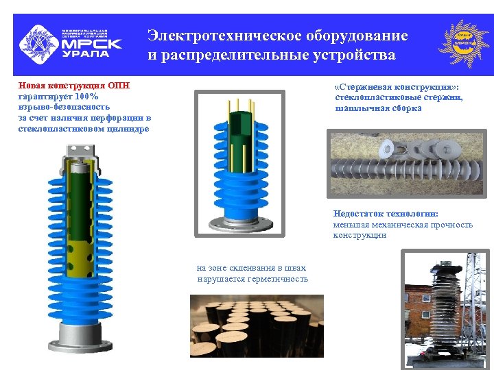 Электротехническое оборудование и распределительные устройства Новая конструкция ОПН гарантирует 100% взрыво-безопасность за счет наличия
