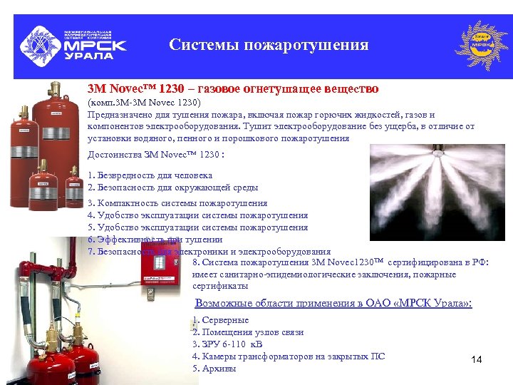 Системы пожаротушения 3 М Novec™ 1230 – газовое огнетушащее вещество (комп. 3 М-3 М