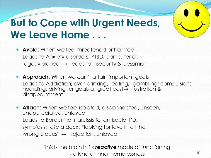 But to Cope with Urgent Needs, We Leave Home. . . Avoid: When we