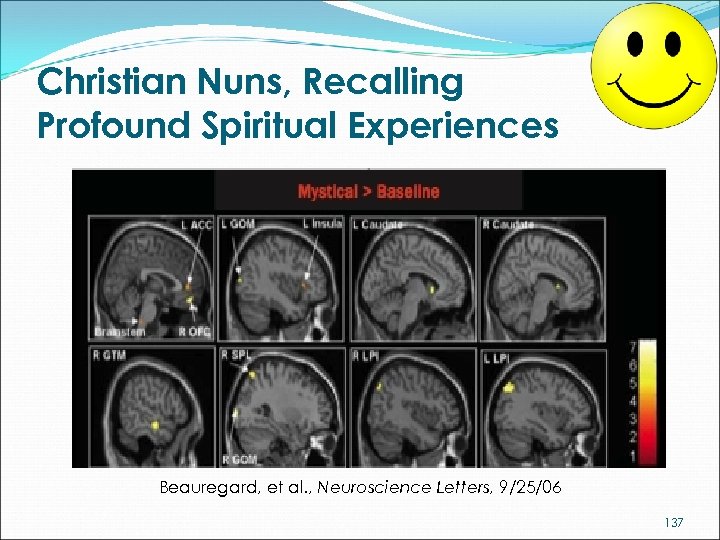 Christian Nuns, Recalling Profound Spiritual Experiences Beauregard, et al. , Neuroscience Letters, 9/25/06 137