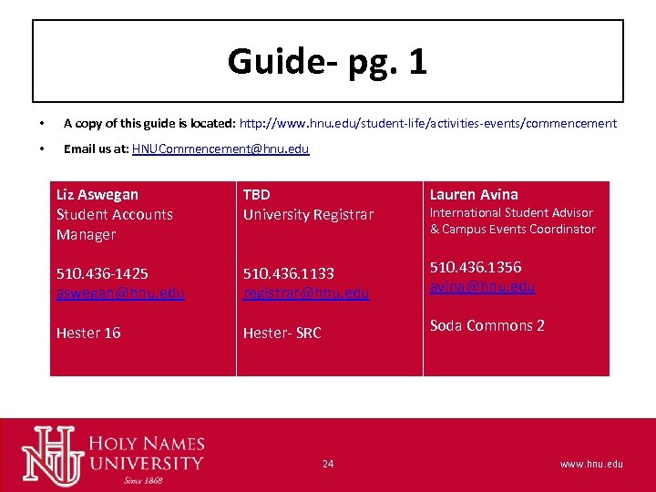 Guide- pg. 1 • A copy of this guide is located: http: //www. hnu.
