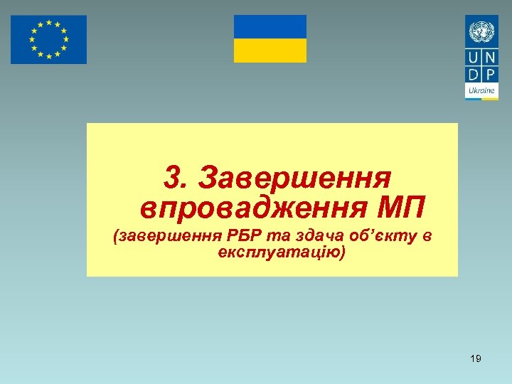  3. Завершення впровадження МП (завершення РБР та здача об’єкту в експлуатацію) 19 