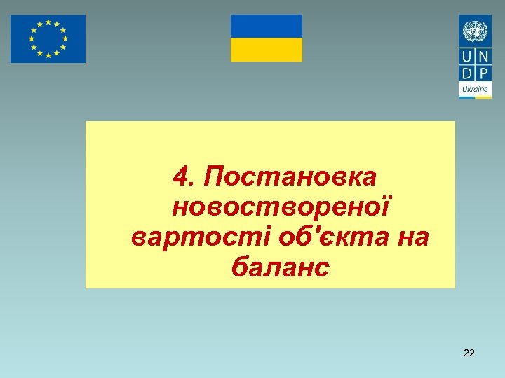 4. Постановка новоствореної вартості об'єкта на баланс 22 