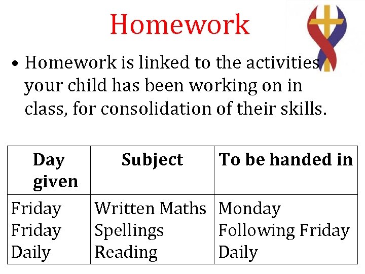 Homework • Homework is linked to the activities your child has been working on