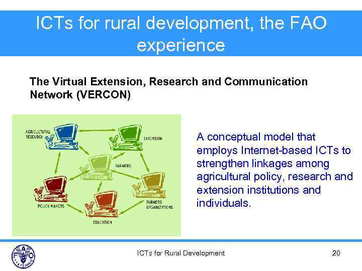 ICTs for rural development, the FAO experience The Virtual Extension, Research and Communication Network