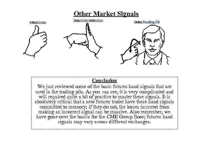 Other Market Signals Conclusion We just reviewed some of the basic futures hand signals