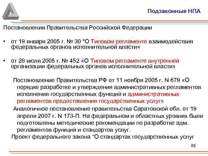 Подзаконные НПА Постановления Правительства Российской Федерации • от 19 января 2005 г. № 30