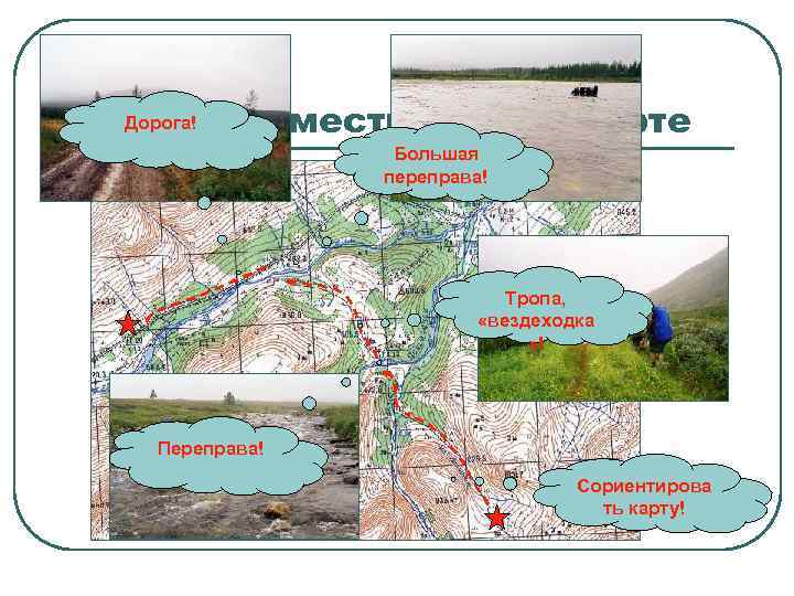 Дорога! Изучение местности по карте Большая переправа! Тропа, «вездеходка » ! Переправа! Сориентирова ть