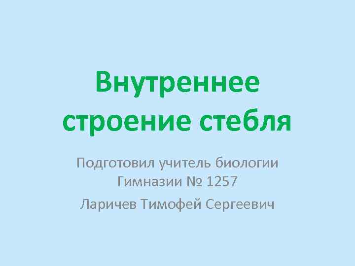 Внутреннее строение стебля Подготовил учитель биологии Гимназии № 1257 Ларичев Тимофей Сергеевич 
