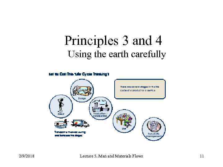 Principles 3 and 4 Using the earth carefully 2/9/2018 Lecture 5. Man and Materials