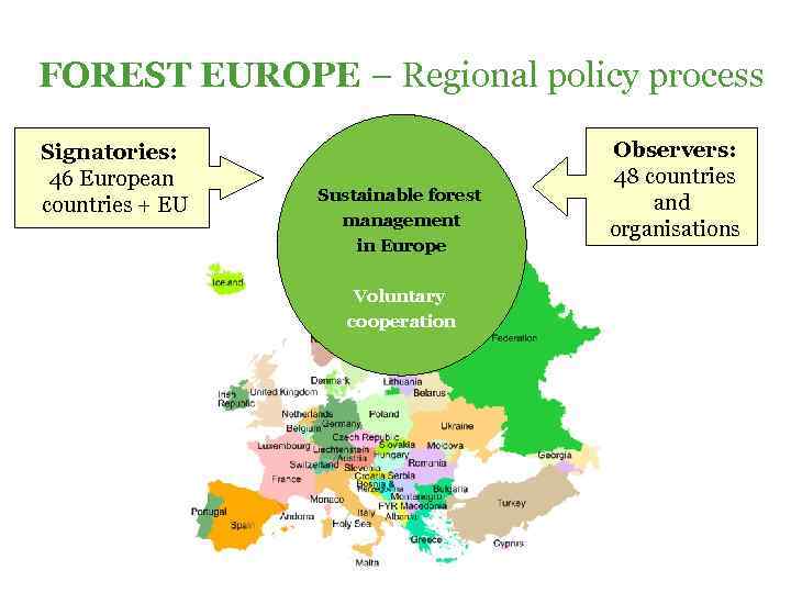 FOREST EUROPE – Regional policy process Signatories: 46 European countries + EU Sustainable forest