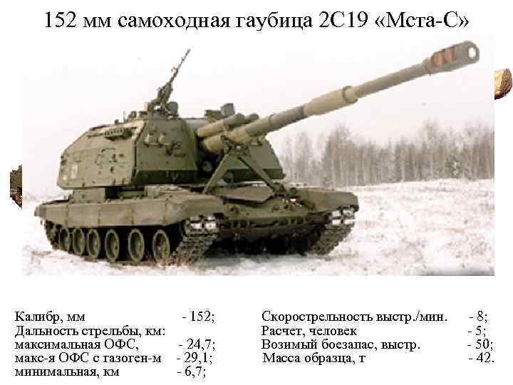 152 мм самоходная гаубица 2 С 19 «Мста-С» Калибр, мм - 152; Скорострельность выстр.