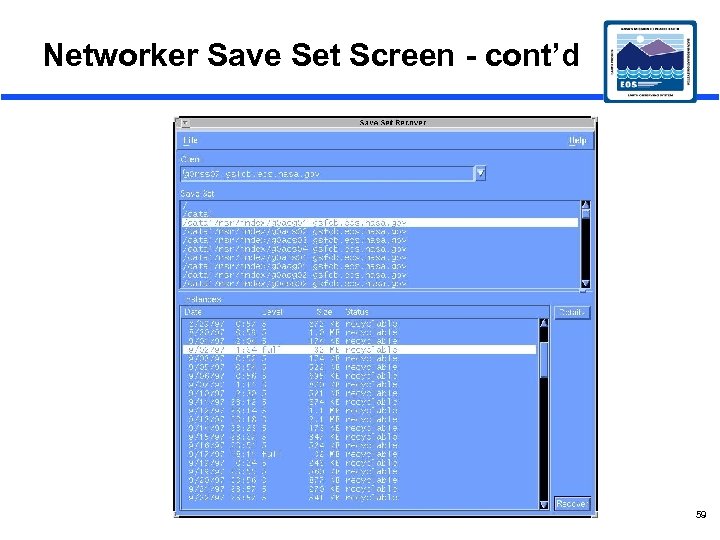 Networker Save Set Screen - cont’d 59 