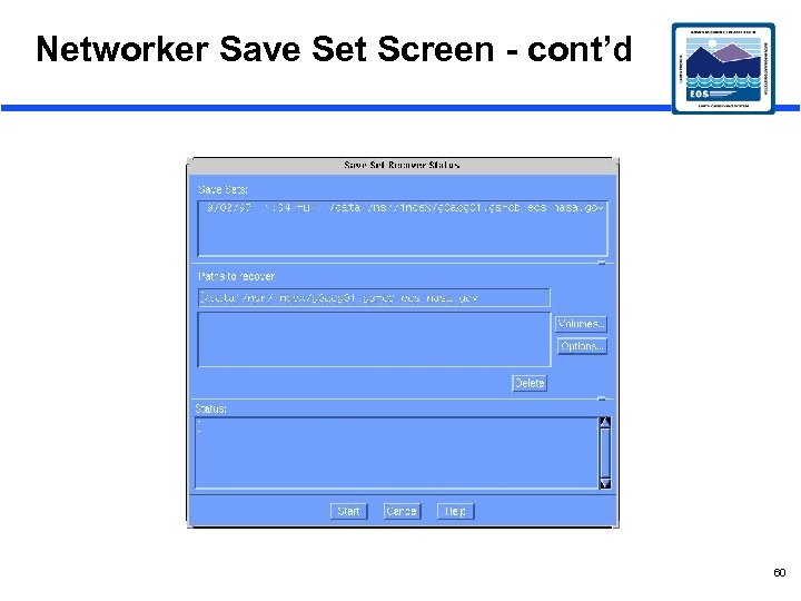 Networker Save Set Screen - cont’d 60 