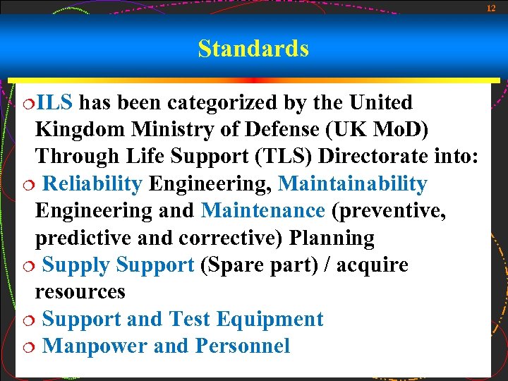 12 Standards ¦ILS has been categorized by the United Kingdom Ministry of Defense (UK