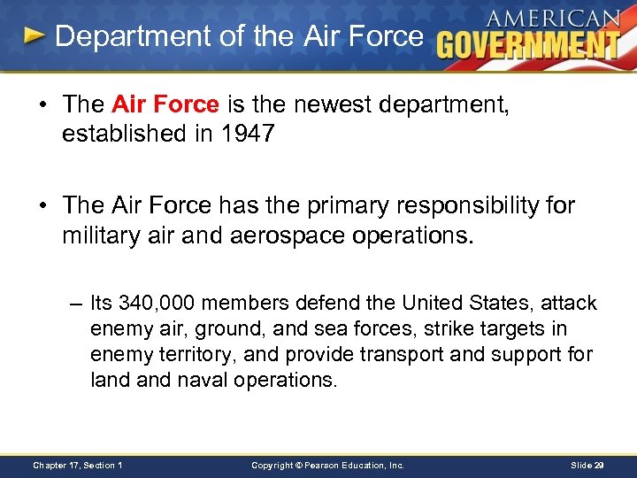 Department of the Air Force • The Air Force is the newest department, established