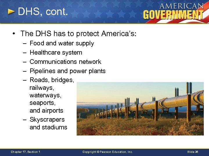 DHS, cont. • The DHS has to protect America’s: – – – Food and
